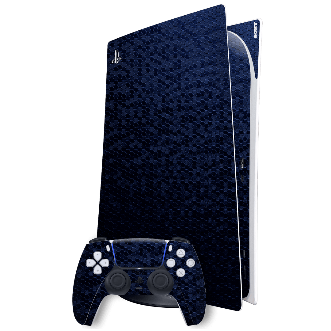 Playstation 5 (PS5) DIGITAL EDITION Luxuria Navy Blue Honeycomb 3D Textured Skin Wrap Sticker Decal Cover Protector by EasySkinz | EasySkinz.com